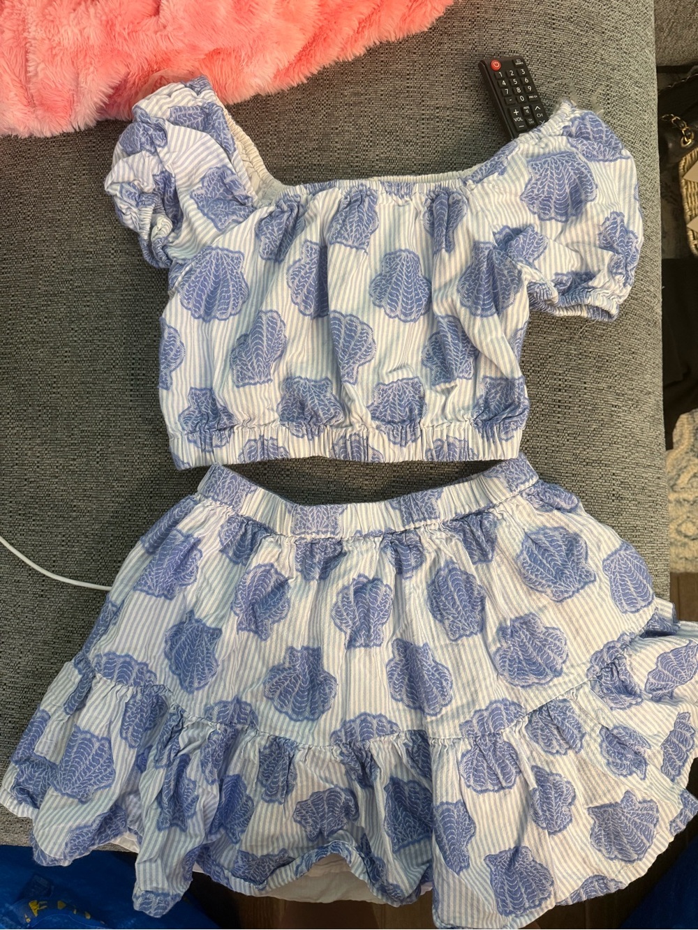 Girls Blue Floral Two-Piece Dress Set